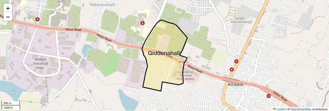Location Map of Giddenahalli, Bangalore