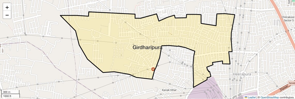 Location Map of Girdharipura, Jaipur