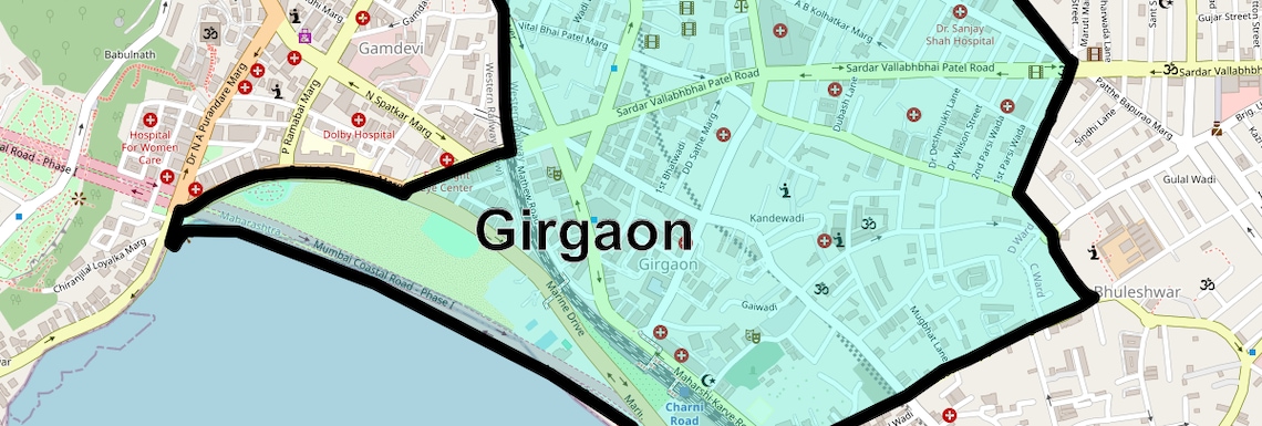 Location Map of Girgaon, Mumbai