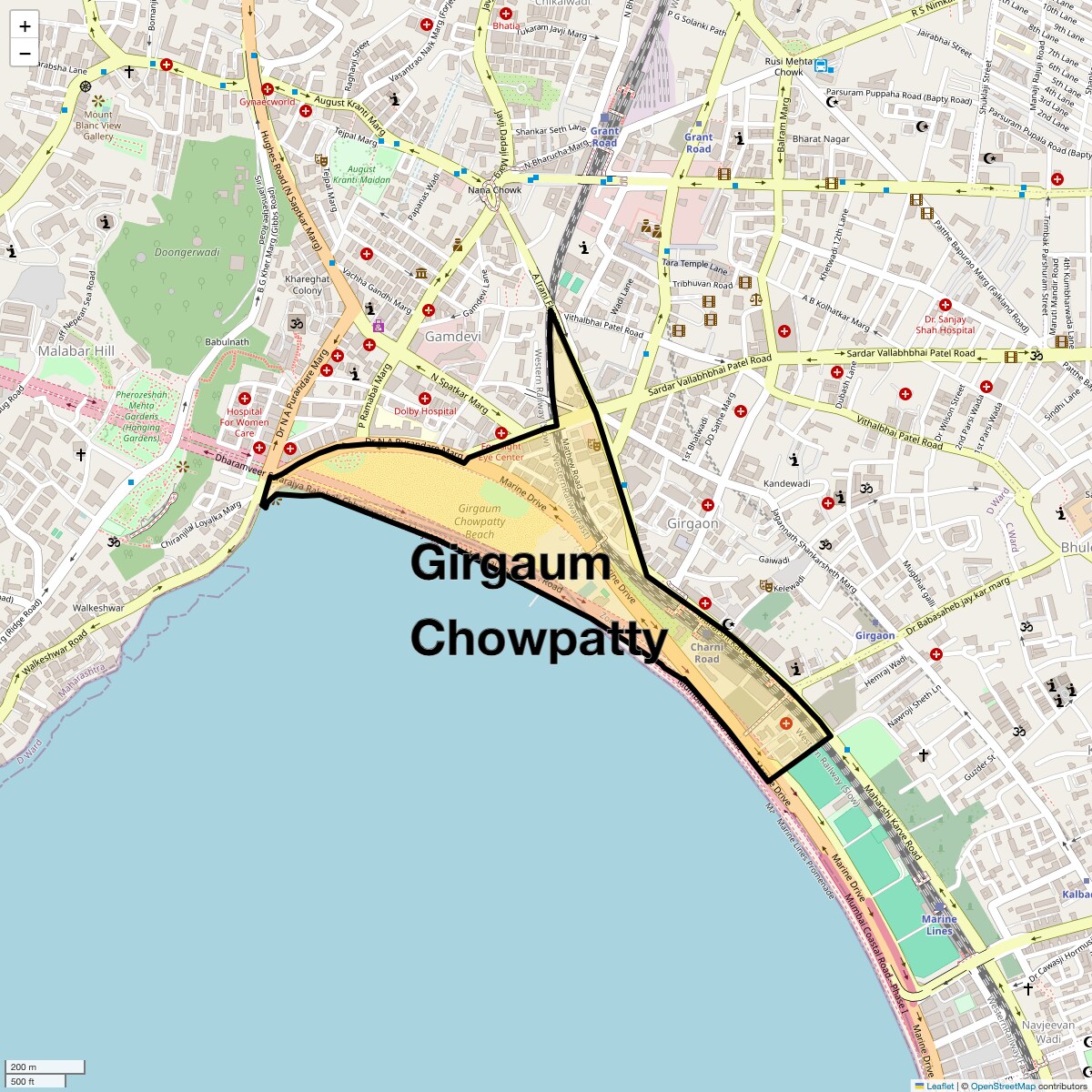 Location Map of Girgaum Chowpatty, Mumbai