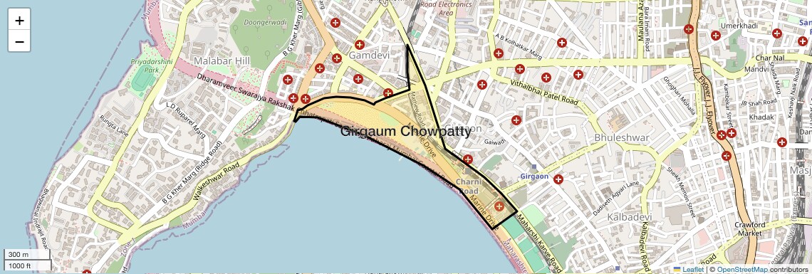 Location Map of Girgaum Chowpatty, Mumbai