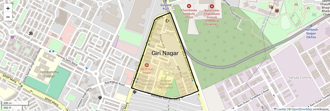 Location Map of Giri Nagar, Delhi