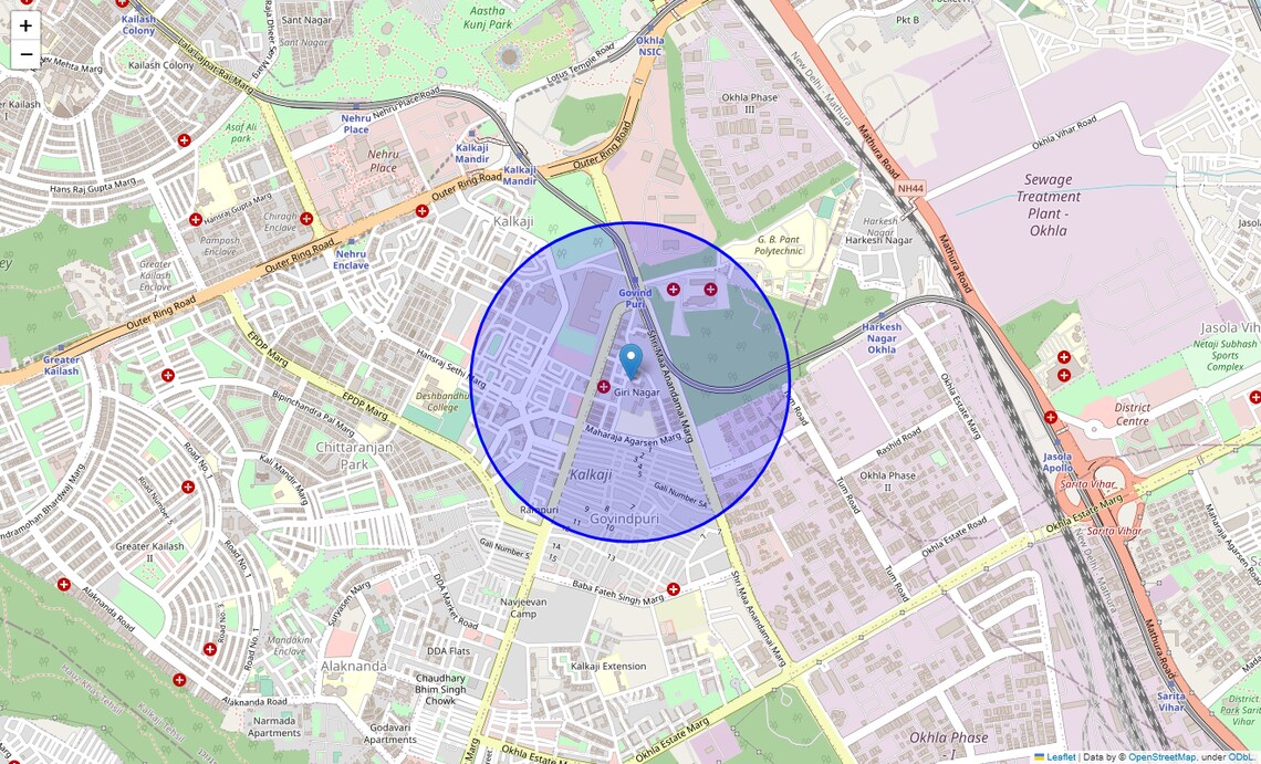 Location Map of Giri Nagar, Delhi