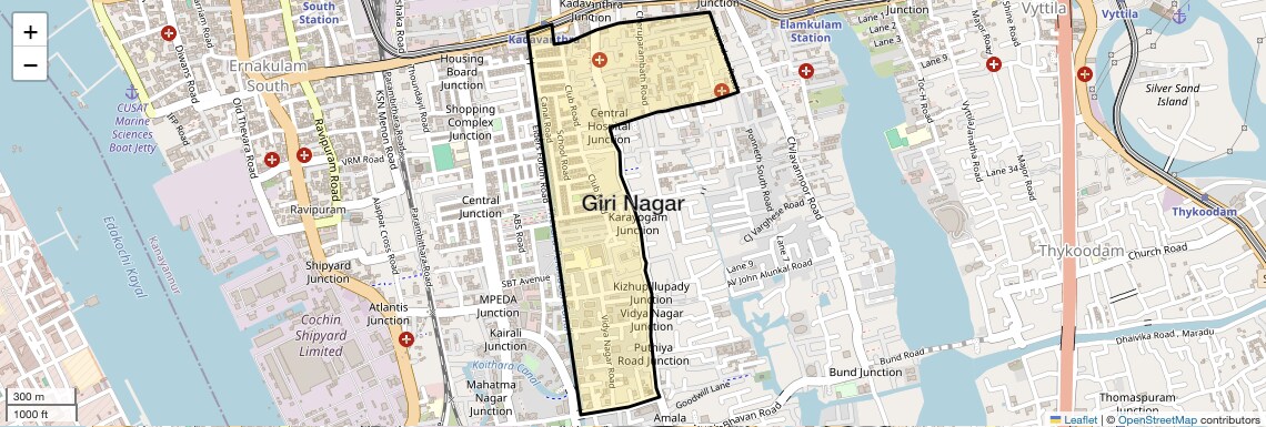 Location Map of Giri Nagar, Kochi