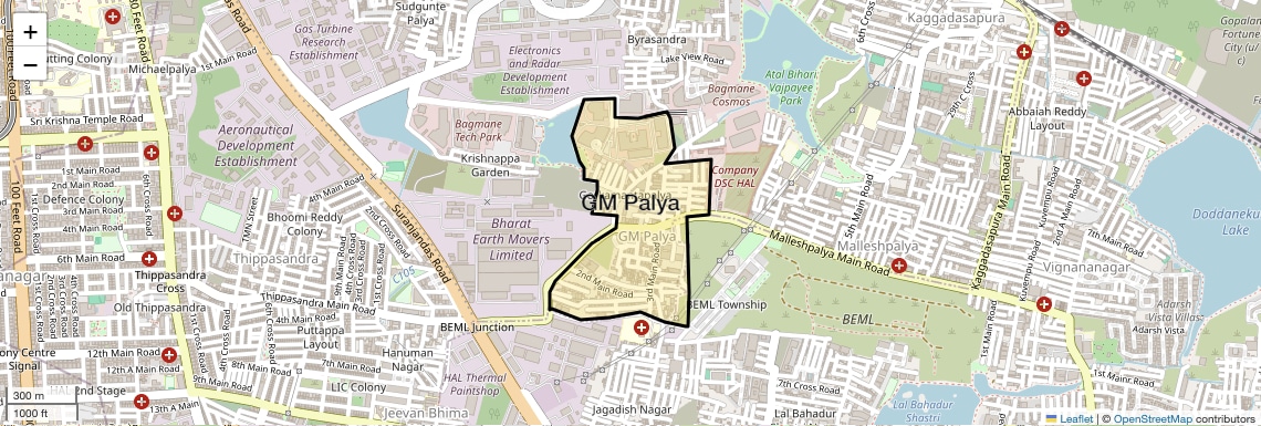 Location Map of GM Palya, Bangalore