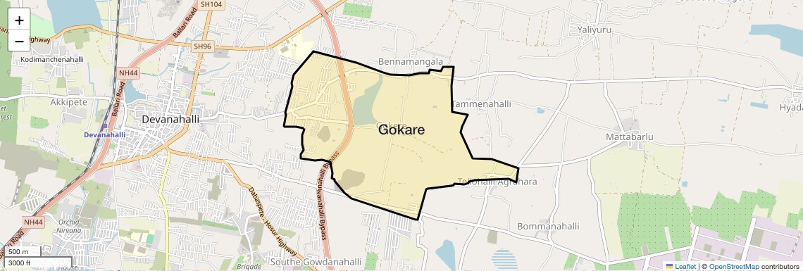 Location Map of Gokare, Bangalore