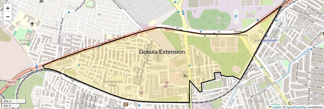 Location Map of Gokula Extension, Bangalore