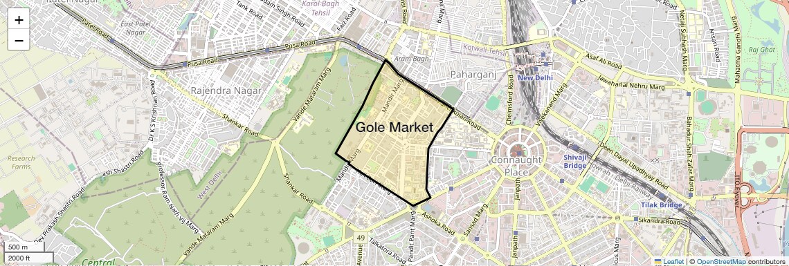 Location Map of Gole Market, Delhi