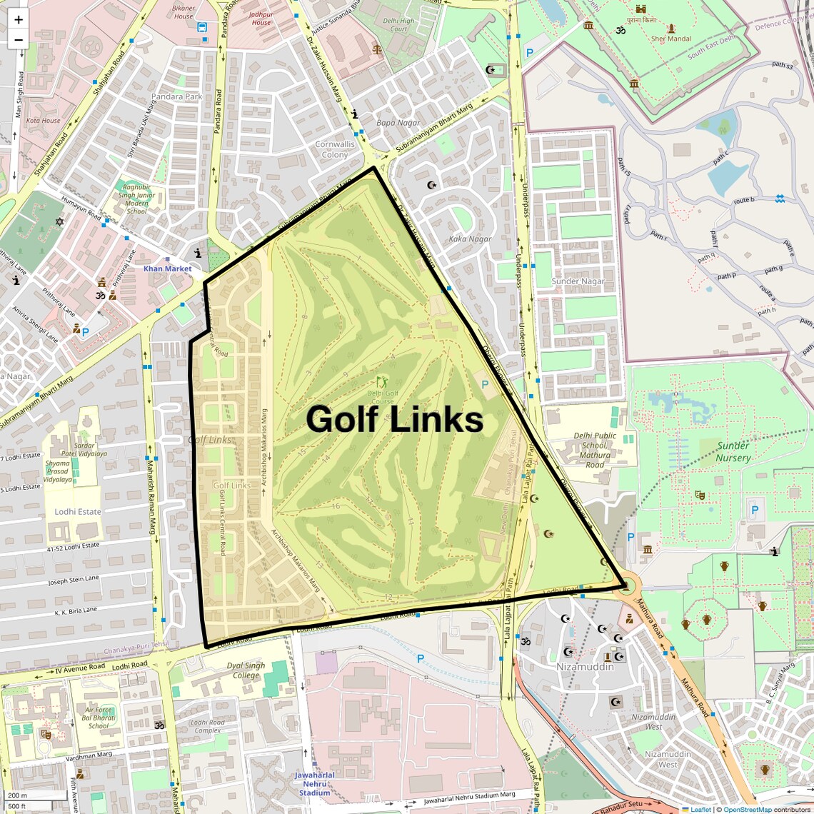 Location Map of Golf Links, Delhi