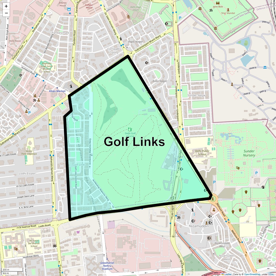 Location Map of Golf Links, Delhi