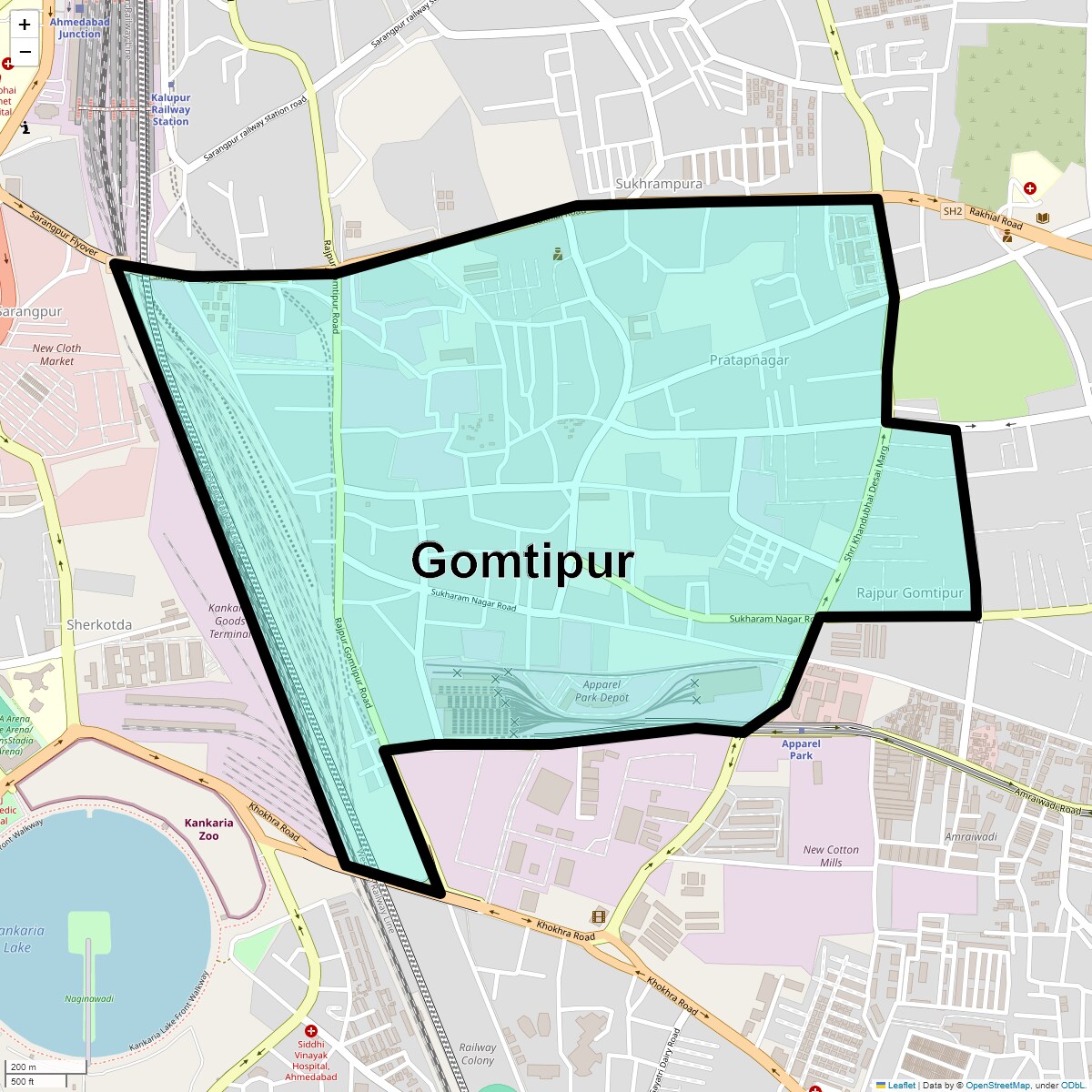 Location Map of Gomtipur, Ahmedabad