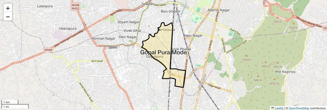 Location Map of Gopal Pura Mode, Jaipur