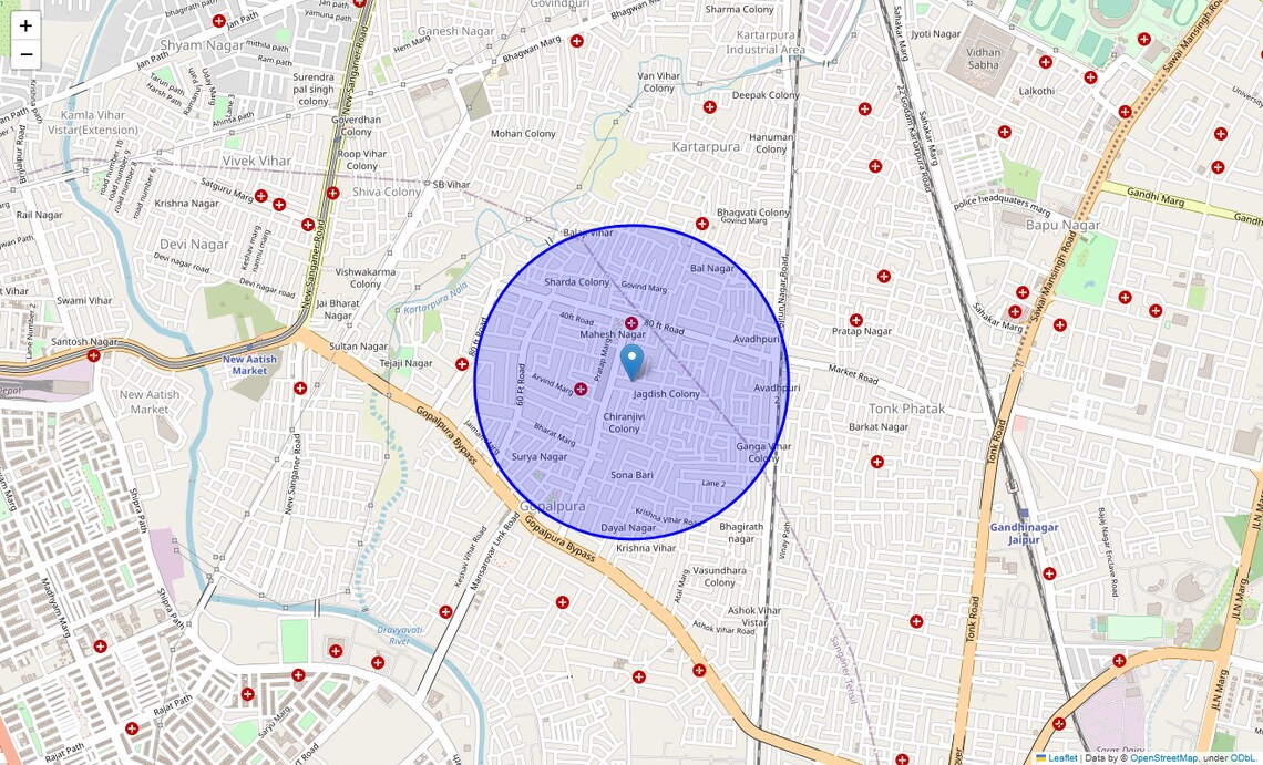 Location Map of Gopal Pura Mode, Jaipur