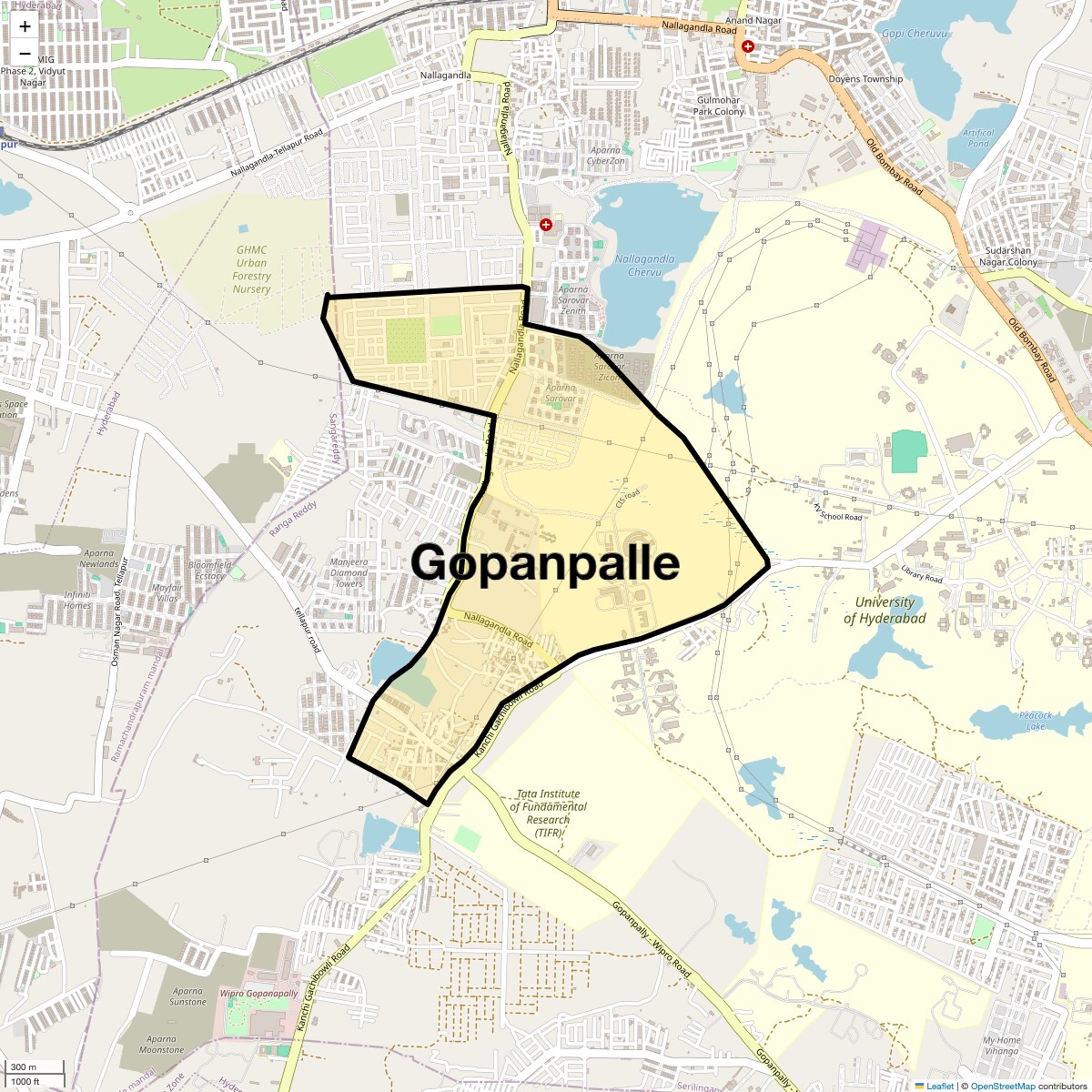 Location Map of Gopanpalle, Hyderabad