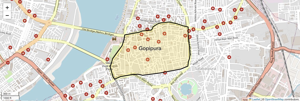 Location Map of Gopipura, Surat