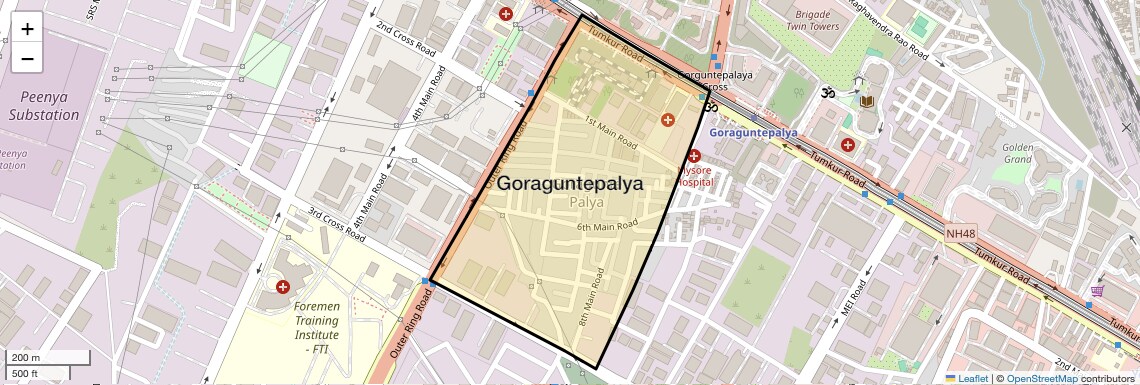 Location Map of Goraguntepalya, Bangalore
