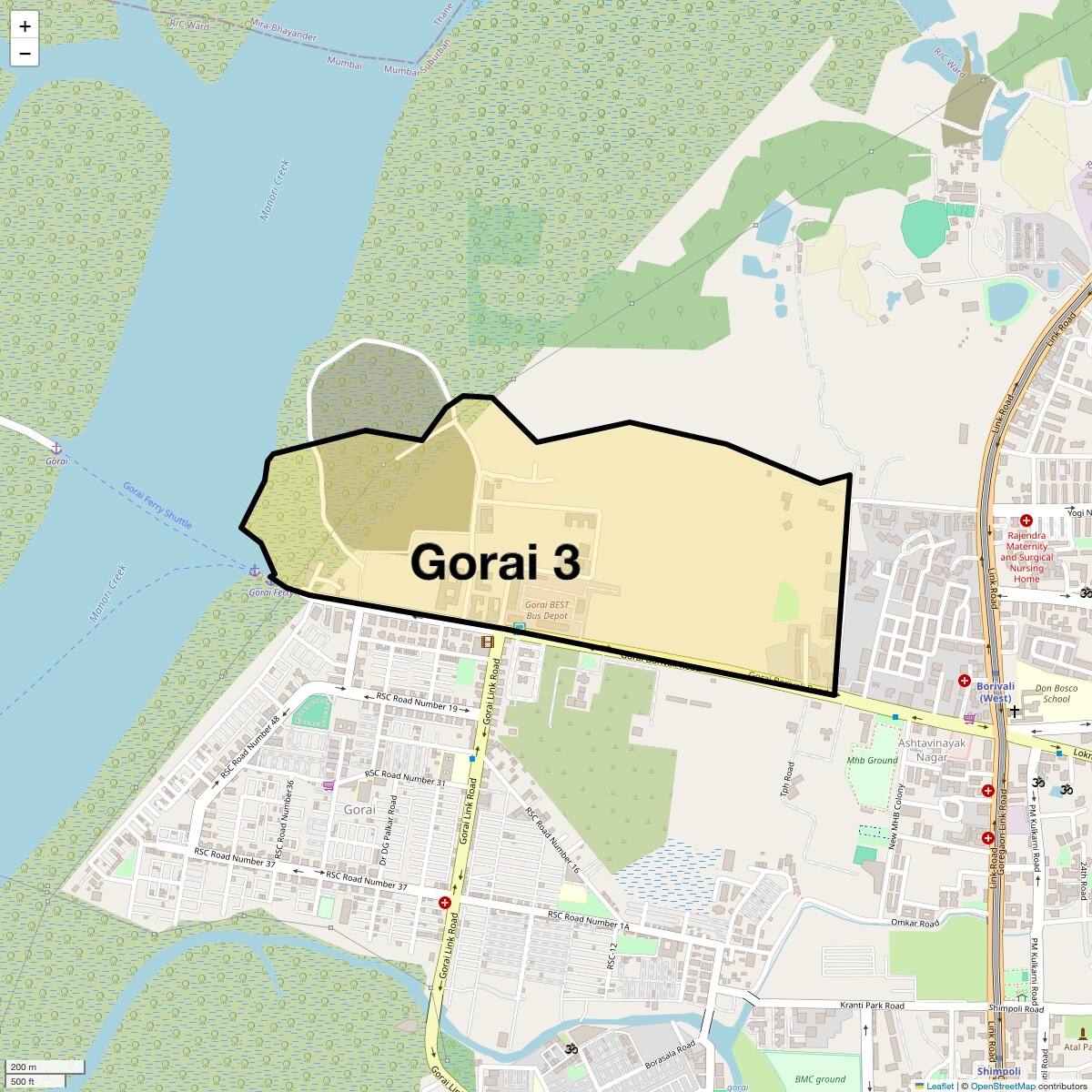 Location Map of Gorai 3, Mumbai