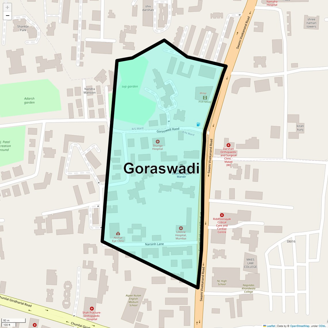 Location Map of Goraswadi, Mumbai