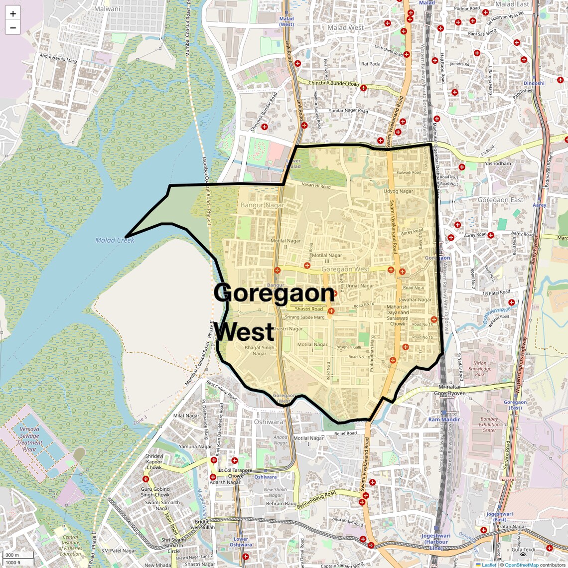 Location Map of Goregaon West, Mumbai