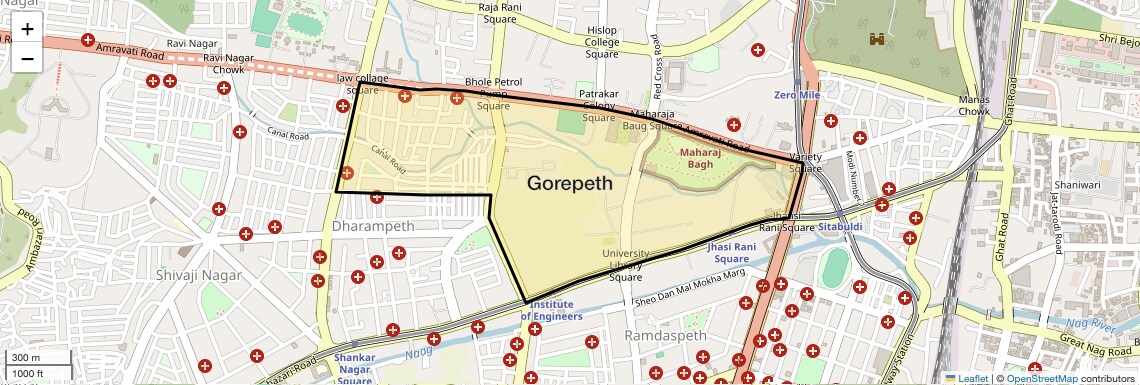 Location Map of Gorepeth, Nagpur