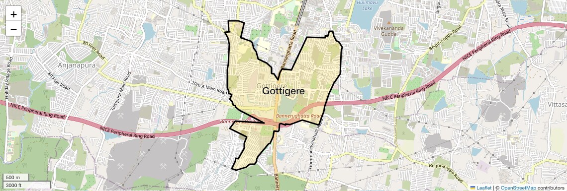 Location Map of Gottigere, Bangalore