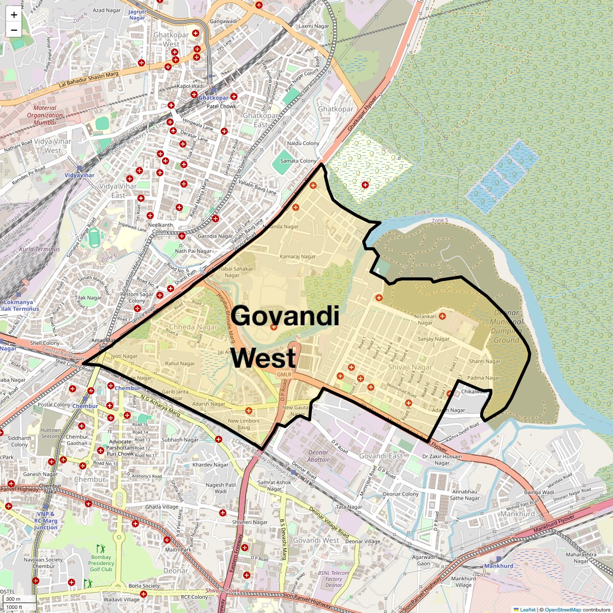 Location Map of Govandi West, Mumbai