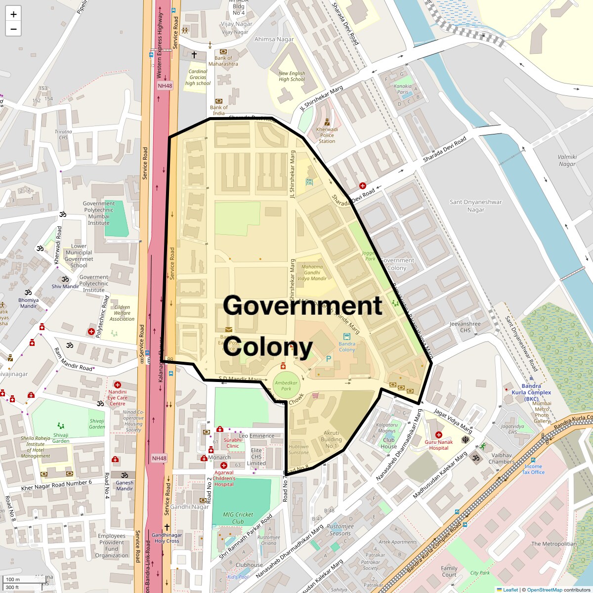Location Map of Government Colony, Mumbai