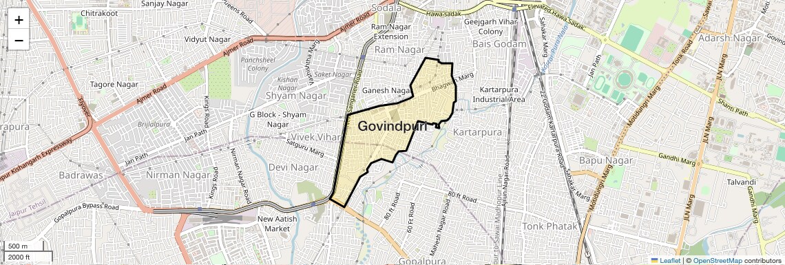Location Map of Govindpuri, Jaipur