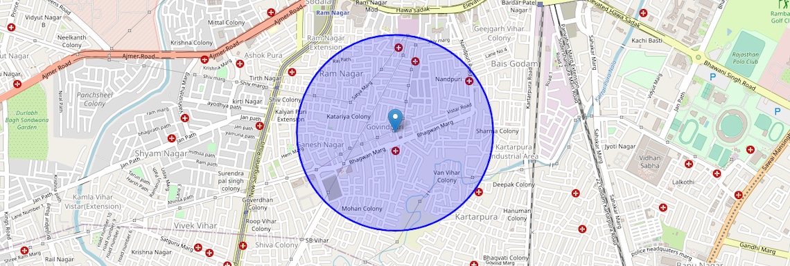 Location Map of Govindpuri, Jaipur