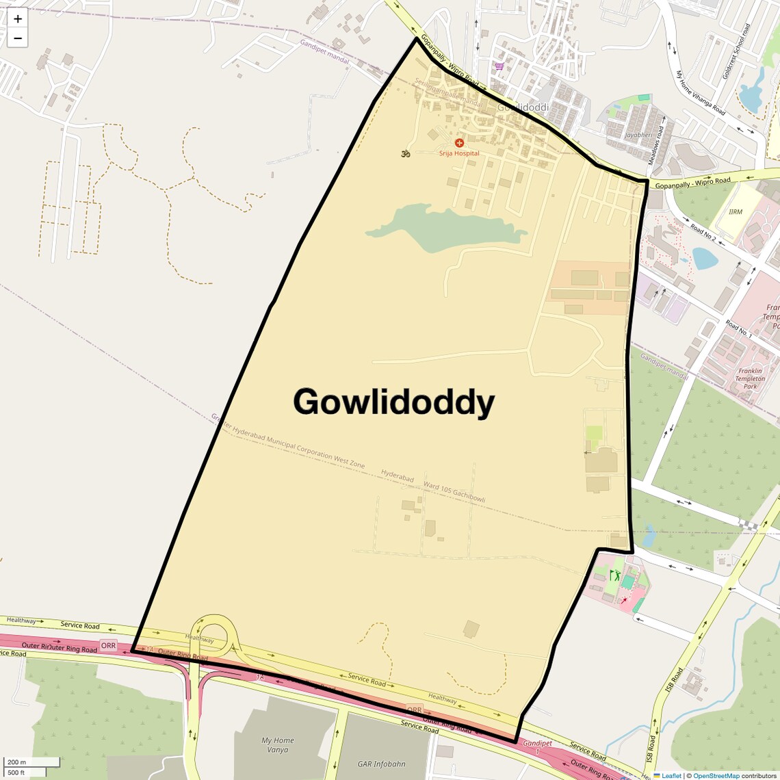 Location Map of Gowlidoddy, Hyderabad