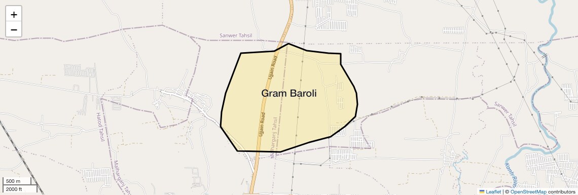 Location Map of Gram Baroli, Indore