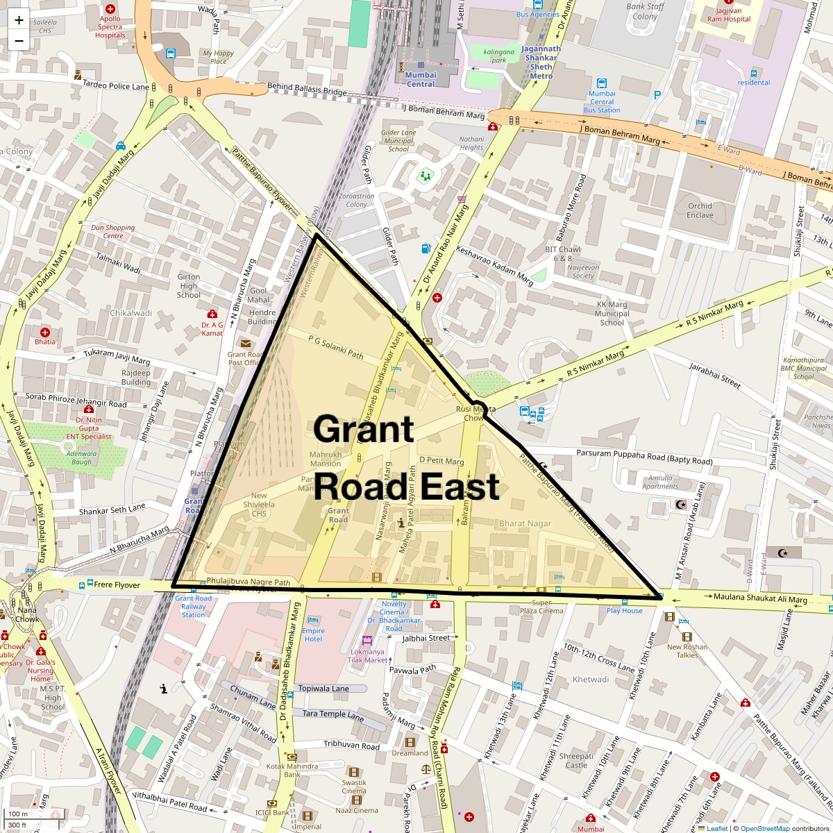 Location Map of Grant Road East, Mumbai