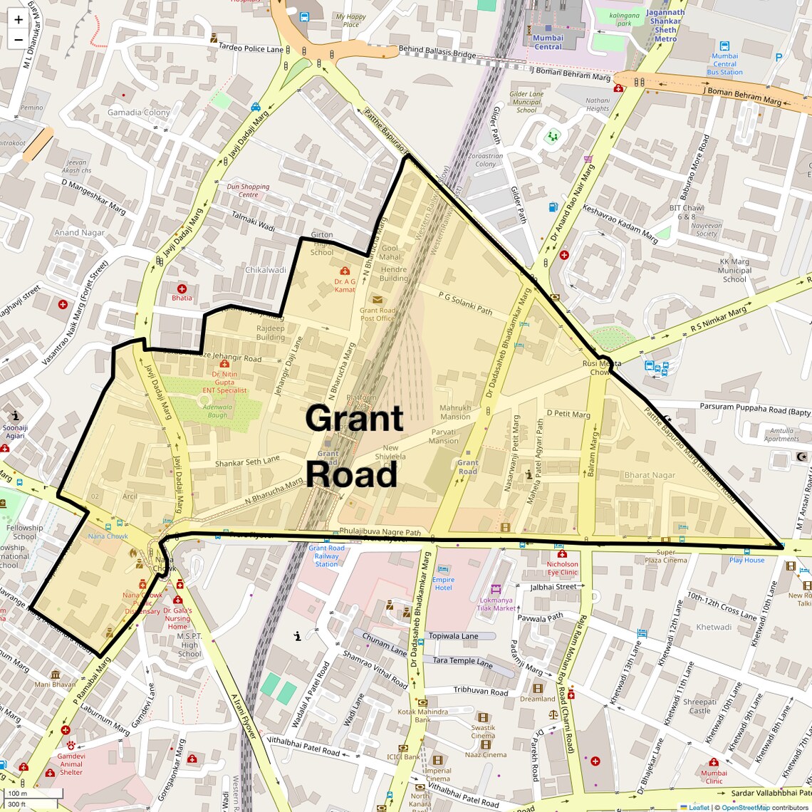 Location Map of Grant Road, Mumbai