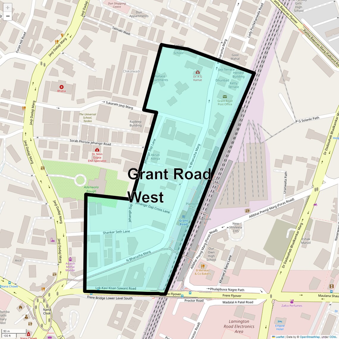 Location Map of Grant Road West, Mumbai