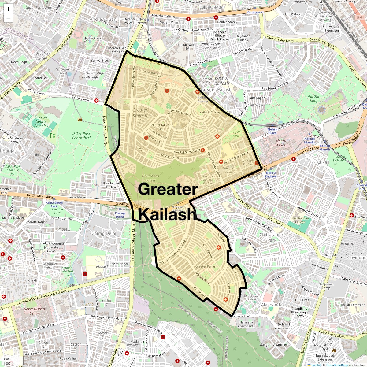 Location Map of Greater Kailash, Delhi