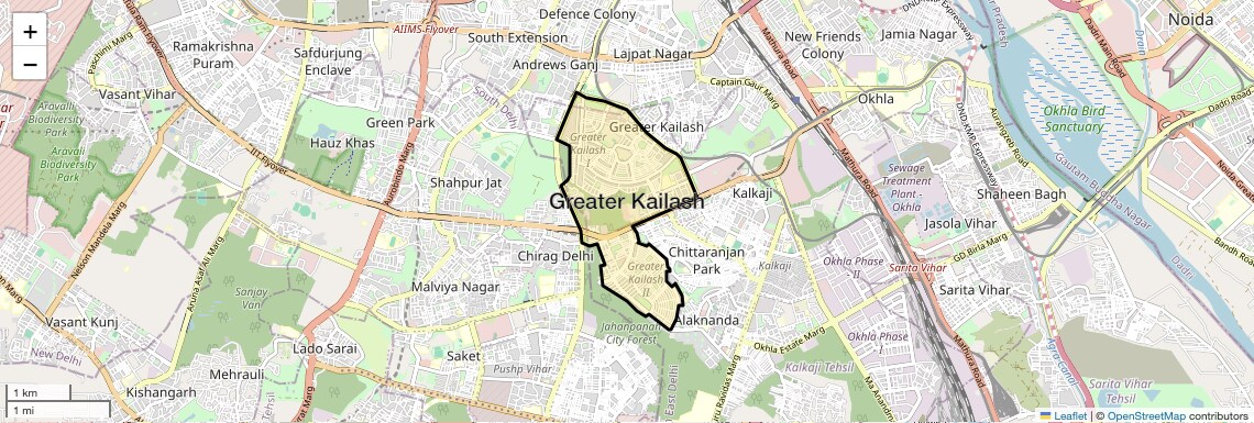 Location Map of Greater Kailash, Delhi