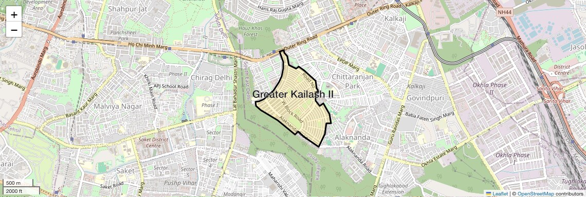 Location Map of Greater Kailash II, Delhi