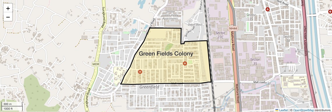 Location Map of Green Fields Colony, Faridabad