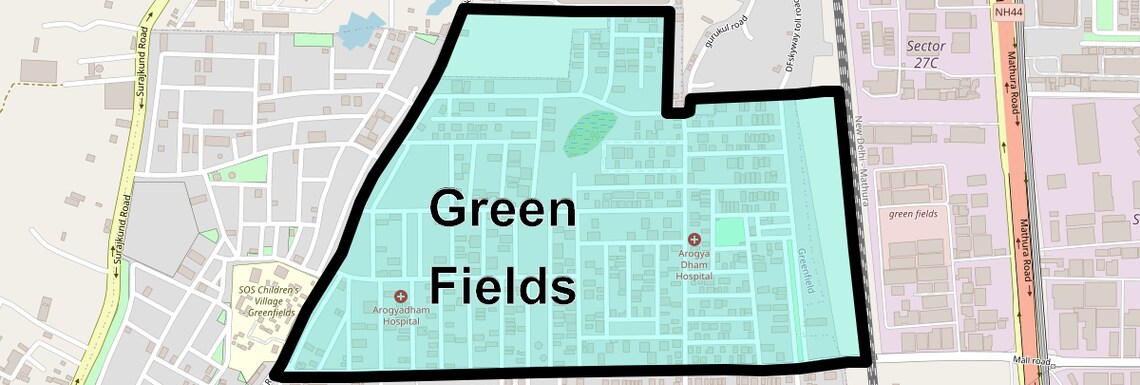Location Map of Green Fields, Faridabad