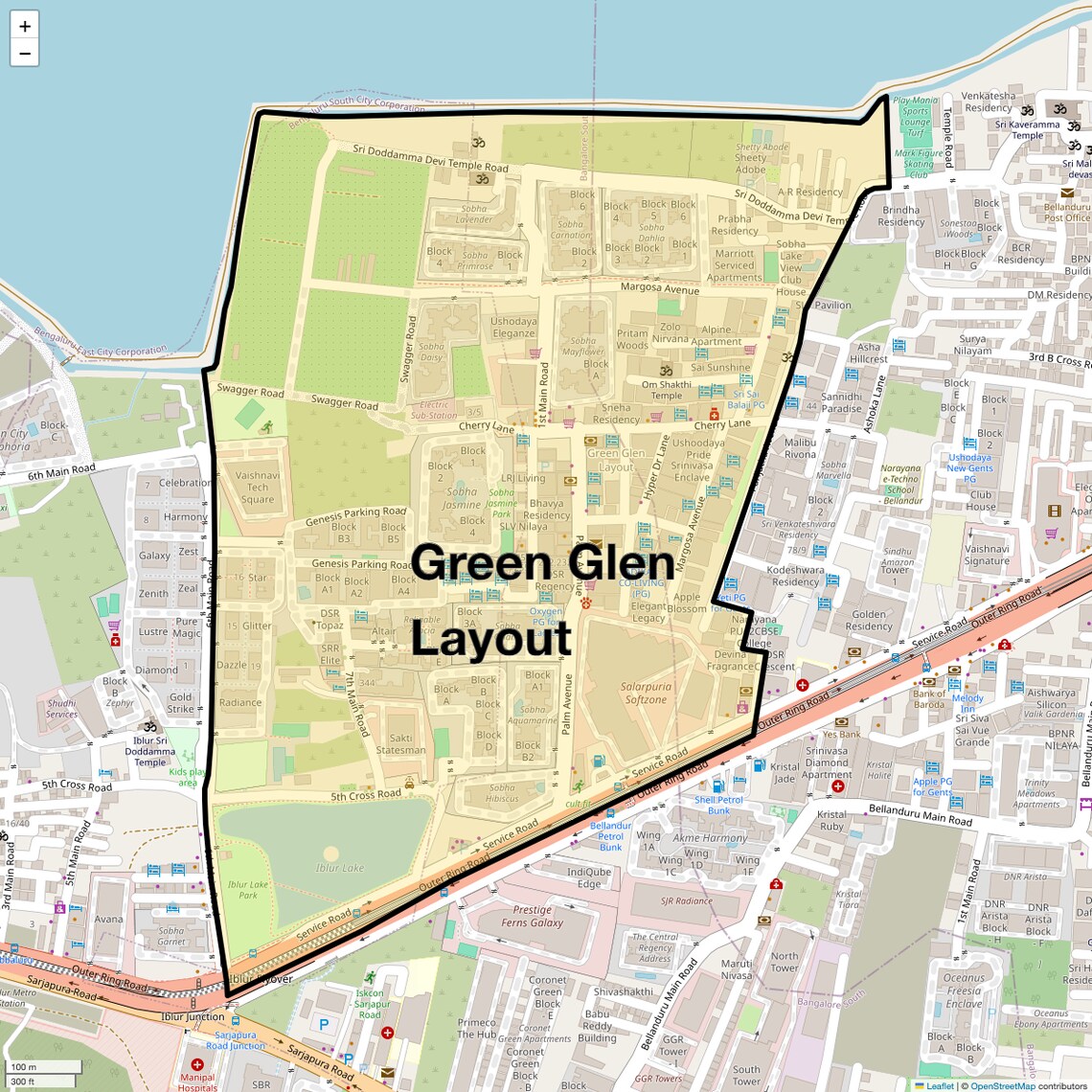 Location Map of Green Glen Layout, Bangalore