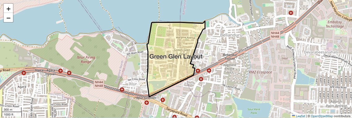 Location Map of Green Glen Layout, Bangalore