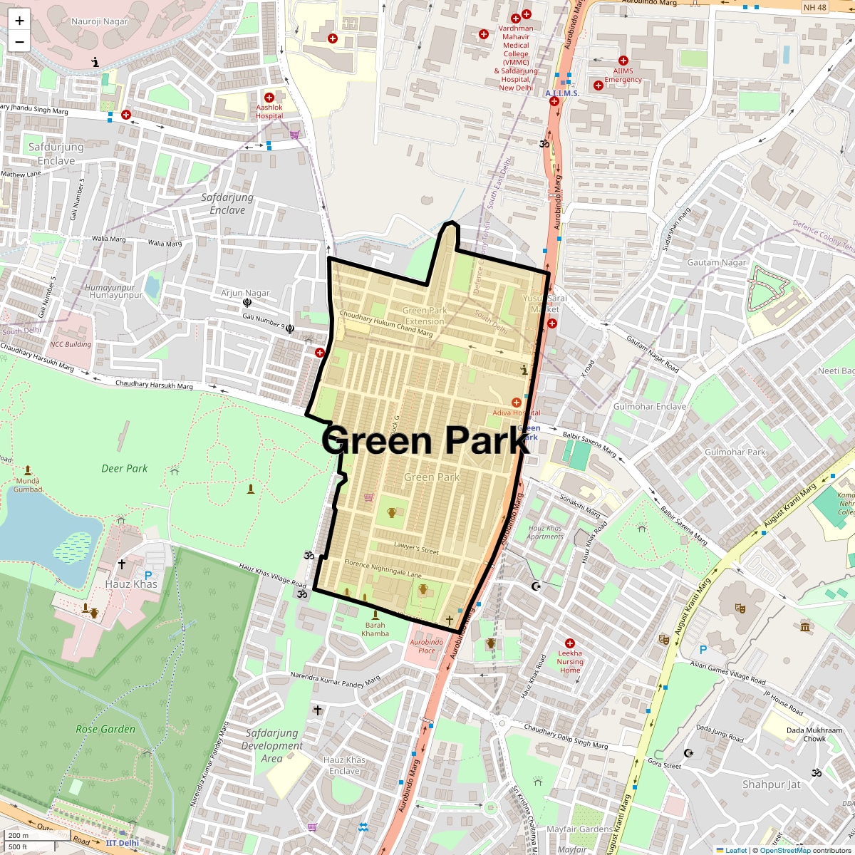 Location Map of Green Park, Delhi