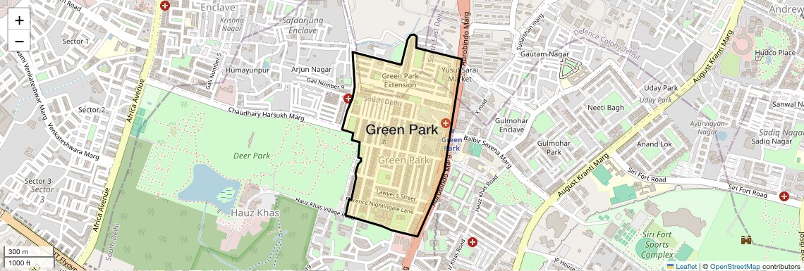 Location Map of Green Park, Delhi