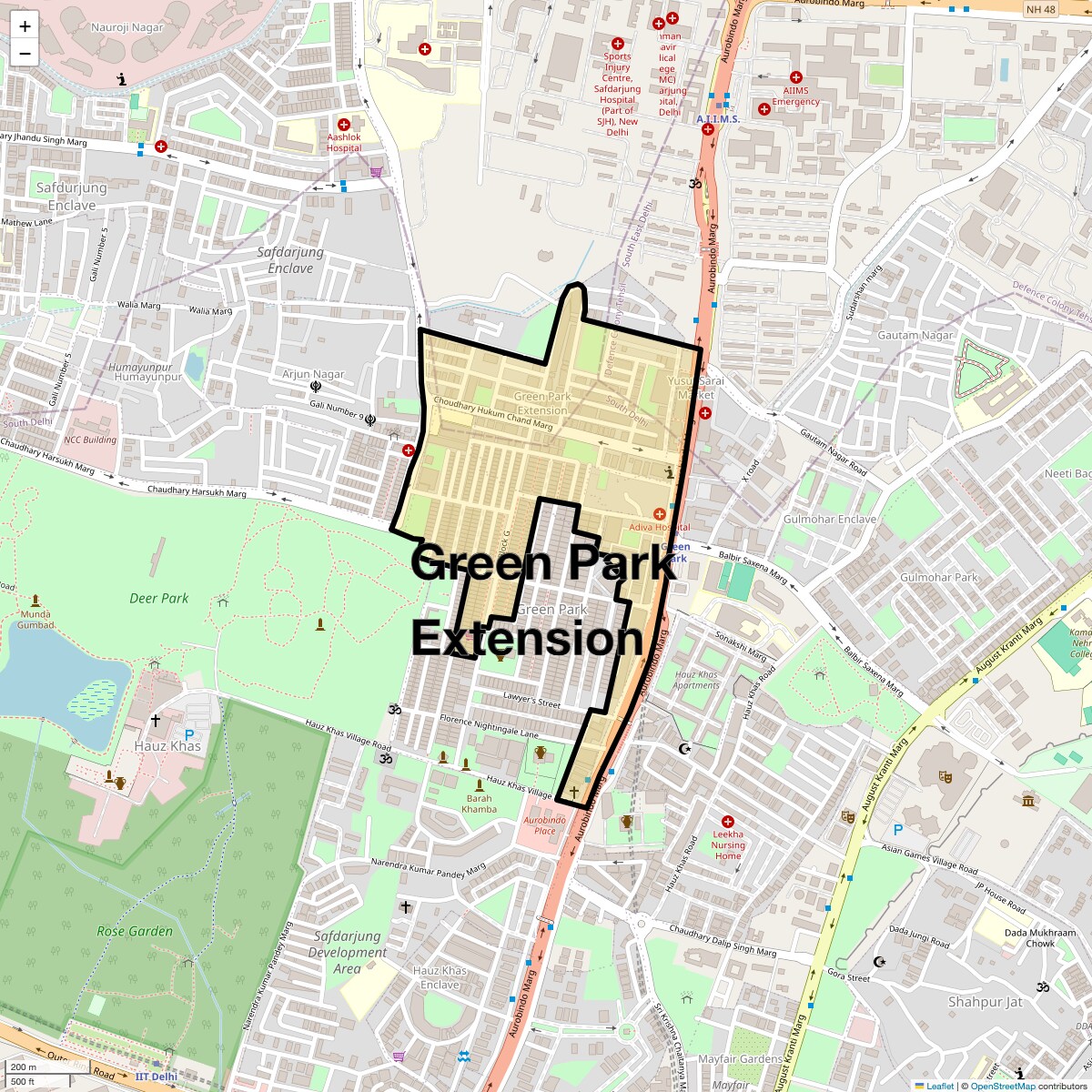 Location Map of Green Park Extension, Delhi