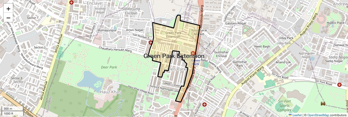 Location Map of Green Park Extension, Delhi