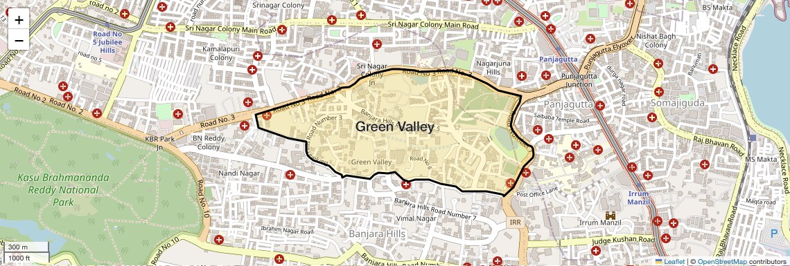 Location Map of Green Valley, Hyderabad