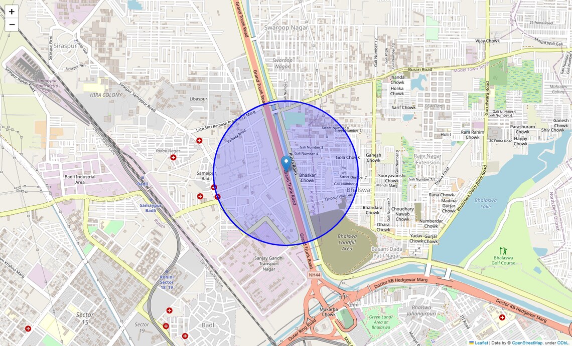 Location Map of Gt Karnal Road, Delhi