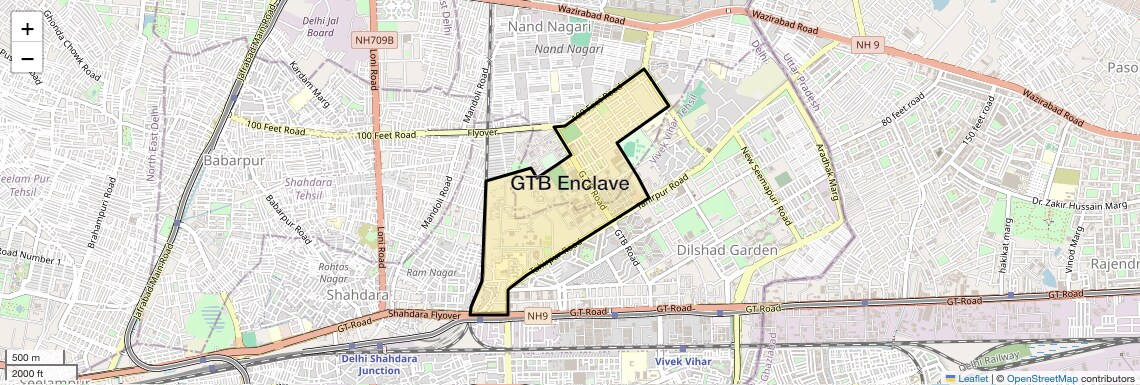 Location Map of GTB Enclave, Delhi