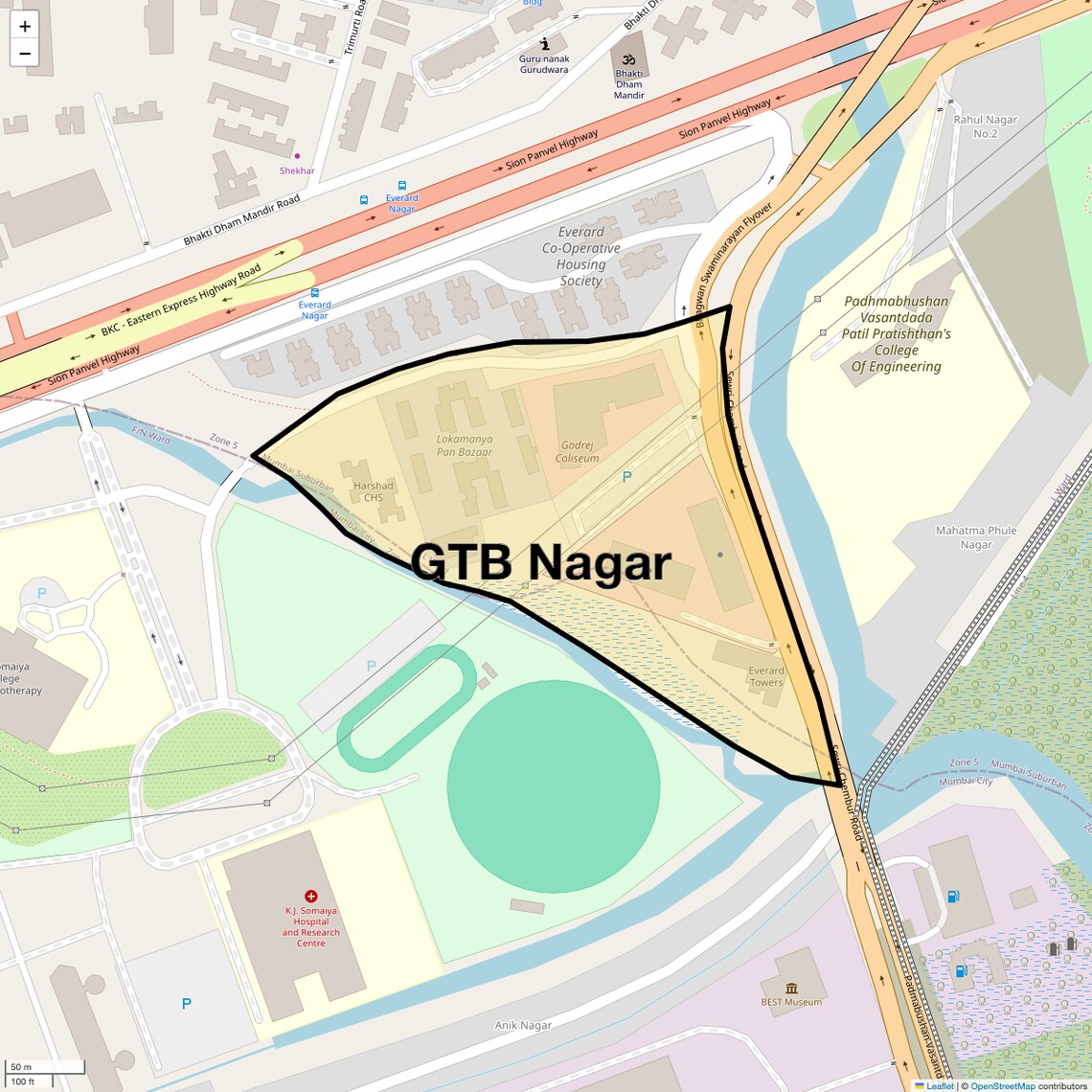 Location Map of GTB Nagar, Mumbai