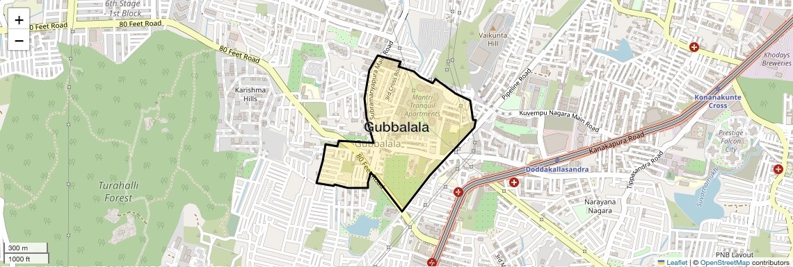Location Map of Gubbalala, Bangalore